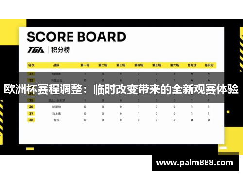 欧洲杯赛程调整：临时改变带来的全新观赛体验